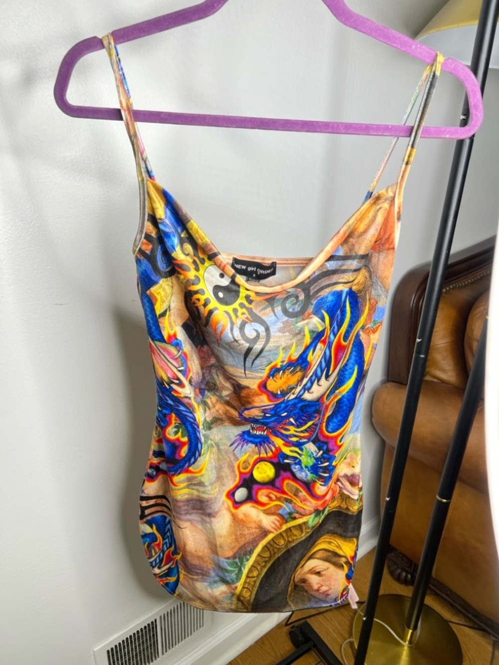 Colorful Dragon Print velour mini dress - Multicolor